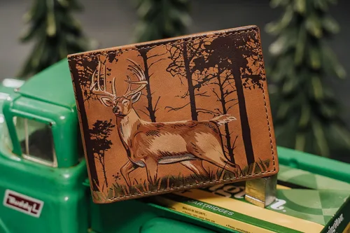 Vista 2 de HoJ Co. Deer In The Woods - Cartera plegable Cuero italiano de grano completo Cartera de cuero para hombre Diseño clásico bi-fold Regalo