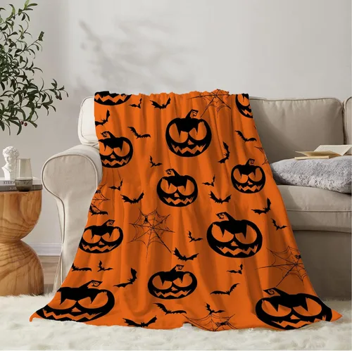 Vista 9 de YeeJu Manta de Halloween pequeña de fantasma espeluznante negro, manta de Halloween para bebé, manta acogedora suave y ligera de felpa de forro