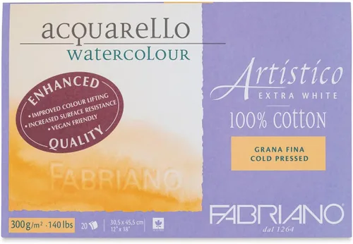 Vista 3 de Fabriano Artistico Acquarello, extra blanco, grano fino, prensado en frío, 9.1 x 12.0 in, 20 hojas, 10.58 oz/m², cartón para acuarelas