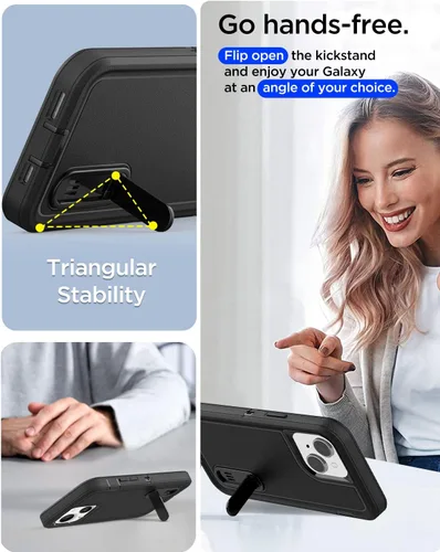 Vista 3 de AICase Funda para iPhone 14 con soporte integrado con protector de pantalla de vidrio + lente de cámara, resistente protección contra caídas, cuerpo