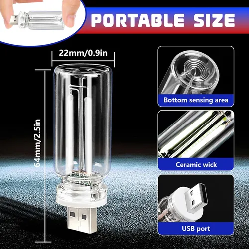 Vista 4 de 2 luces LED USB para automóvil, luces LED regulables al tacto, puerto USB, iluminación ambiental retro para automóvil, luces LED interiores Azul