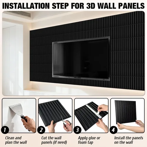 Vista 6 de Qidejoy 33 piezas de paneles de pared de PVC 3D con lamas 12x12 pulgadas con textura acanalada, paneles decorativos modernos, azulejos para cortar