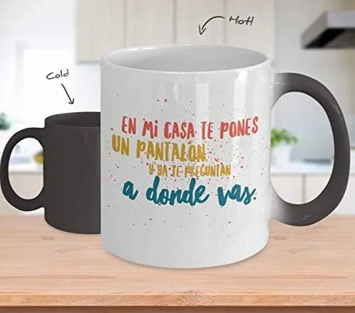 Vista 2 de Taza de Cafe Mi Casa Vaso, taza de téa divertidas, tazas personalizadas, taza de café inspiradoras, taza con mensajes positivos.