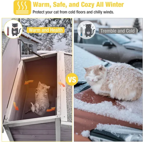 Vista 4 de Aivituvin Casa de gatos al aire libre resistente a la intemperie con dos pisos, refugio para gatos salvajes con puertas de escape, madera maciza