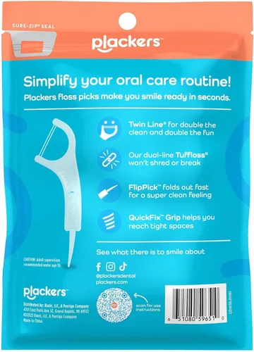 Vista 2 de Plackers Púas blanqueadoras de hilo dental de doble línea, 75 unidades, paquete de 3