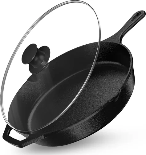 Vista 8 de Utopia Kitchen - Sartén de hierro fundido de 8 pulgadas con tapa, sartén para chefs, color negro