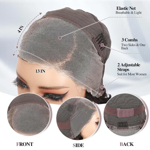 Vista 8 de WIGER Peluca de cabello humano rizado con corte precortado, corto y rizado, encaje frontal de 8 pulgadas, sin pegamento, encaje HD de 13 x 4