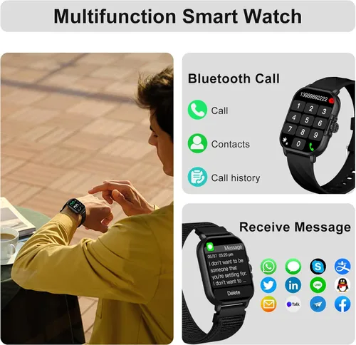 Vista 7 de WSQ Relojes inteligentes para hombres y mujeres, reloj deportivo con pantalla HD 2.04, reloj deportivo con voz AI ChatGpt 3 bandas, contador