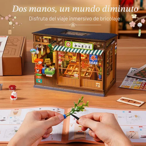 Vista 6 de Rolife Kit de casa en miniatura para rincón de libros japoneses, casa de muñecas nostálgica