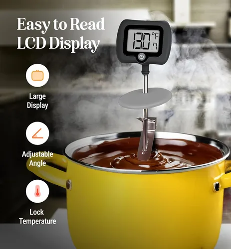 Vista 6 de Termómetro digital de dulces con clip para olla, sonda de acero inoxidable de 10 pulgadas de largo, termómetro de cocina de lectura instantánea
