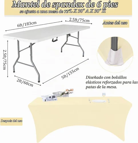 Vista 2 de Fivenl Cubierta de Mesa Mantel de Spandex de 6 Pies para Mesas Plegables Cubierta de Mesa Rectangular Ajustada Lavable Resistente a las Arrugas