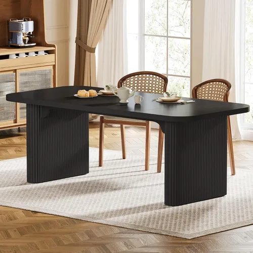 Vista 9 de Tribesigns Mesa de comedor moderna para 6 personas, mesa de cocina marrón oscuro de 62 pulgadas con pedestal doble robusto, mesa de comedor