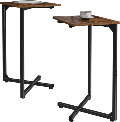 Vista 9 de NEFROM ET-X-BRW1 - Mesa auxiliar en forma de C, mesa auxiliar para sofá y TV para sala de estar, dormitorio, mesita de noche