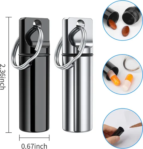 Vista 3 de Pequeño llavero de bolsillo para pastilleros (paquete de 3), mini organizador de píldoras portátil de aleación de aluminio para bolso, pastillero