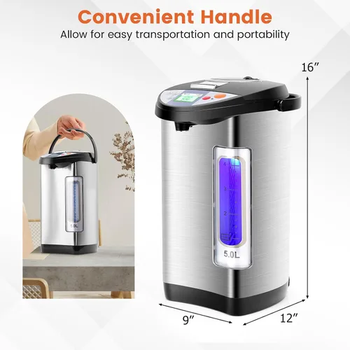 Vista 8 de ARLIME Dispensador de agua caliente de 5 L, hervidor de agua eléctrico con dispensador de 3 vías, pantalla LCD y 5 ajustes de temperatura, caldera
