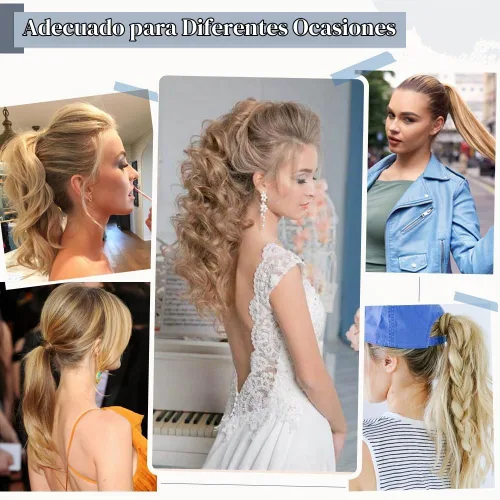 Vista 8 de Rich Choices Extensión de cola de caballo con clip de garra, cabello humano real, una pieza, extensiones de cabello largo Remy para mujer, #18P613