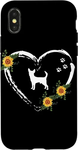 Vista 5 de Chihuahua With Paw Prints And Sunflower Heart On Black Case for iPhone 16