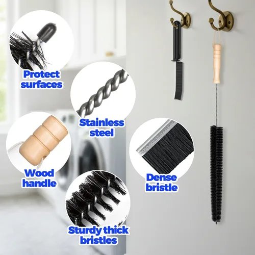 Vista 6 de Holikme - Kit de limpieza para ventilación de secadora - Suministros de limpieza para el hogar, cepillo removedor de pelusa para secadora, cepillo