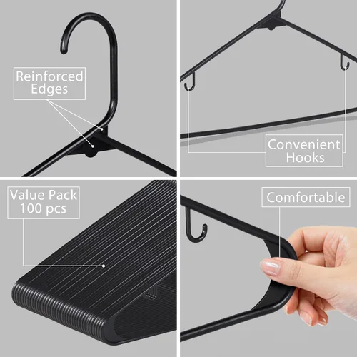 Vista 3 de ZENY - Perchas de plástico con ganchos (100 unidades) - Perchas para faldas - Percha duradera y que ahorra espacio - Perchas para abrigos, faldas