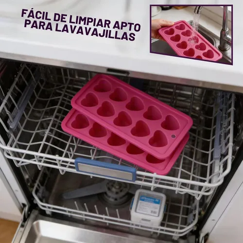Vista 5 de Molde de silicona para cubitos de hielo en forma de corazón, paquete de 2