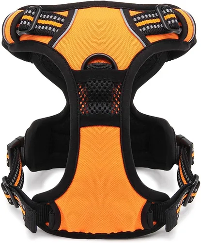 Vista 4 de OLizee® Arnés sin tirones para perro, aventura al aire libre, marcas reflectantes, chaleco para mascotas con asa, arnés protector ajustable
