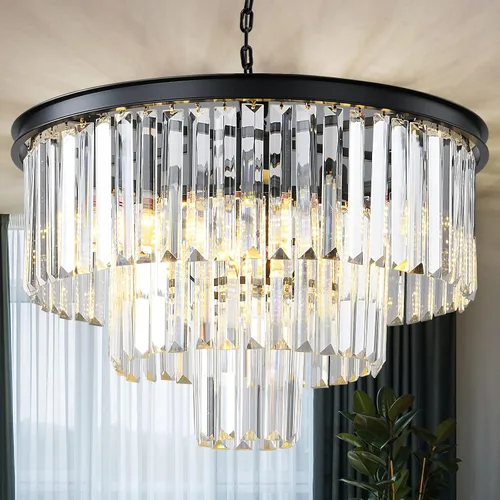 Vista 14 de Candelabro rectangular dorado de 40 pulgadas, 10 luces, iluminación colgante de cristal de lujo para comedor, isla de cocina y bar, altura