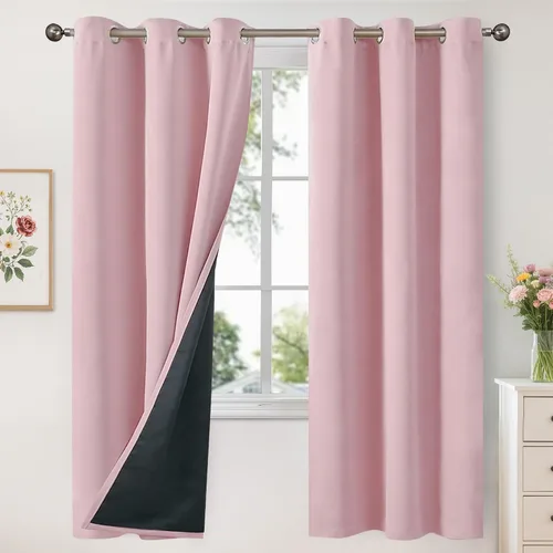 Vista 47 de YoungsTex - Cortinas 100% opacas para dormitorio, con aislamiento térmico y ojales, cortinas oscuras negras con capa pesada para ventana de sala