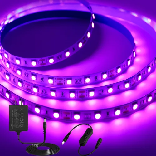 Vista 16 de iNextStation Tira de Luz LED UV Negra USB, 2M/6.6 pies 5V SMD5050 LEDs 395nm-405nm Tira de Luz Negra para Fluorescente, Curación de Impresión 3D