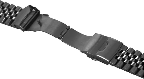 Vista 5 de Correa de Brazalete de Reloj de Acero Inoxidable de Plata Sólido 3D Super Cepillada y Pulida, 20mm 22mm 24mm, Hebilla de Doble Despliegue de Negro