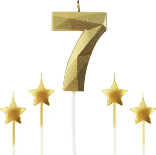 Vista 22 de Velas de cumpleaños doradas con número 20 y velas de estrella de cumpleaños de 7 cm Velas para pastel de cumpleaños en forma de diamante 3D son