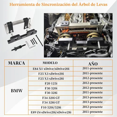 Vista 3 de Engine Vanos Kit de herramientas de sincronización de bloqueo de alineación del árbol de levas Compatible con BMW N20 N26, con funda de transporte