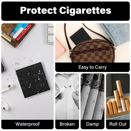 Vista 6 de Caja de cigarrillos de cuero delgada portátil para sostener 10 cigarrillos de tamaño regular - Caja de cigarrillos de cuero de acero inoxidable