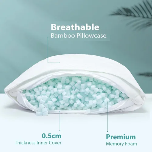Vista 2 de Rainmr Almohada de Cama Tamaño Queen para Dormir de Espuma Viscoelástica Triturada con Altura Ajustable y Funda de Almohada Lavable Refrescante