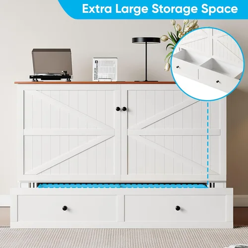 Vista 6 de Mjkone 57" W Full Murphy Bed with Tri-fold Mattress, White