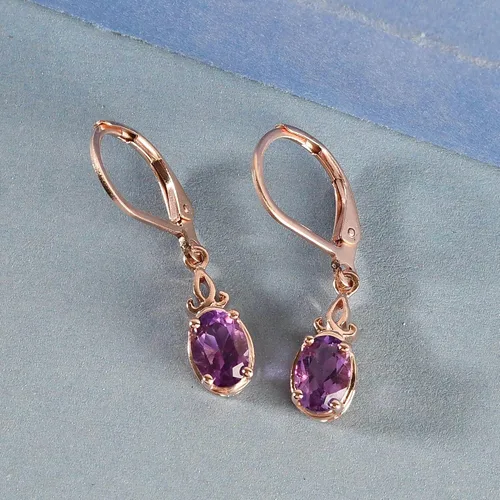 Vista 3 de Shop LC Ct 1 - Aretes colgantes de amatista morada para mujer, joyería de plata de ley 925, piedra natal con palanca trasera, joyería de disfraz