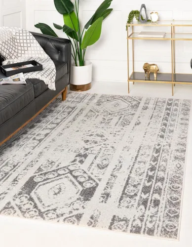 Vista 18 de Unique Loom Lennon Collection - Alfombra de área Zal (2 pies x 3 pies 1 pulgada, rectangular, gris y marfil)