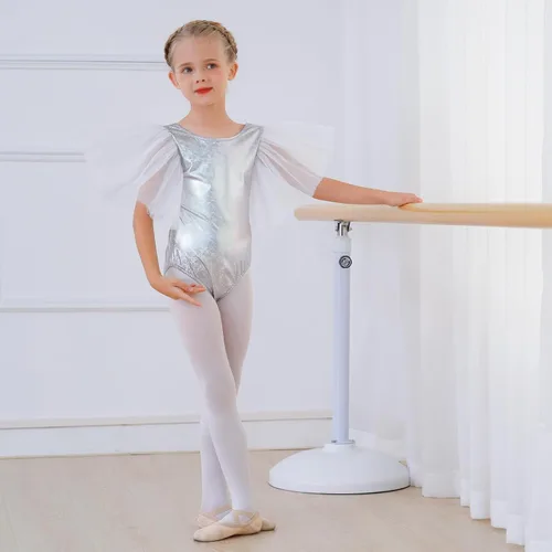 Vista 5 de AFAVOM Leotardos metálicos brillantes de ballet para niñas pequeñas con volantes de tul para gimnasia, disfraz de Halloween y baile