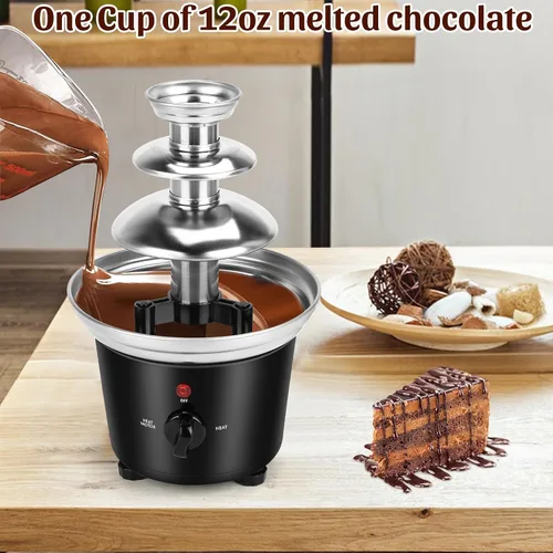Vista 2 de Máquina de fuente de chocolate - Fuente eléctrica de 3 niveles, mini fuente de fondue de chocolate de acero inoxidable para fiestas, queso