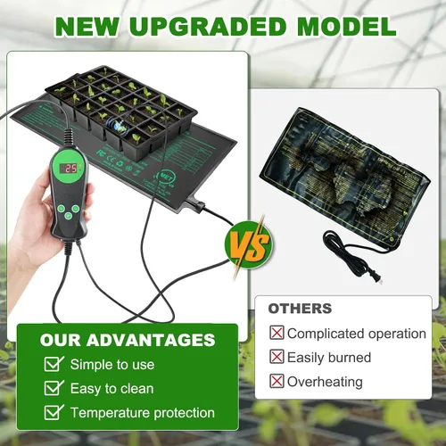 Vista 3 de Tapete térmico para plantas de semillero con controlador de temperatura integrado, 10 x 20.75 pulgadas, impermeable, con termostato certificado MET