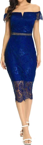 Vista 3 de Women's Elegant Floral Lace Round Neck Short Sleeves Knee Length Bodycon Cocktail Lace Dress