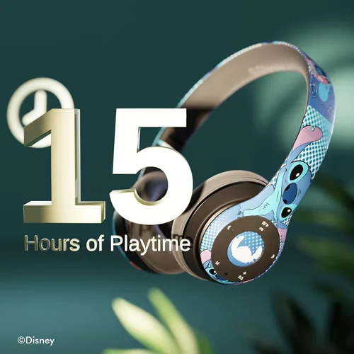 Vista 2 de iJoy Disney Lilo & Stitch Expressions - Auriculares Bluetooth plegables inalámbricos con micrófono integrado, diseño de expresiones de puntada