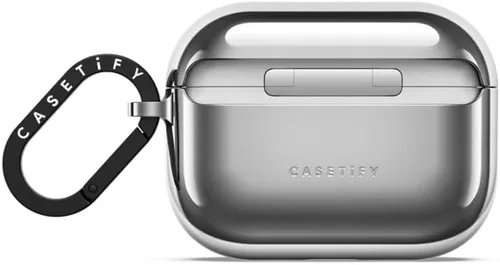 Vista 2 de CASETiFY Funda Mirror AirPods Pro 3 con anillo [Reflejante/Ajuste delgado/Compatible con carga inalámbrica] - Black Kingsnake - Plata