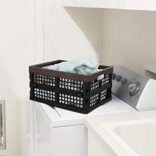 Vista 6 de Kekow Cesta de almacenamiento plegable de plástico negro de 15 L, almacenamiento de cajas plegables, juego de 3