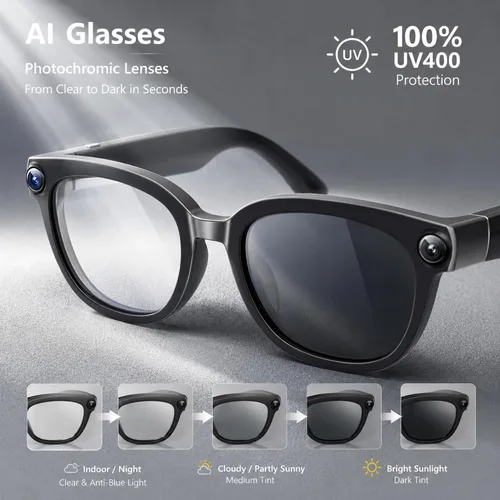 Vista 14 de Gafas inteligentes AI con cámara, video HD de 8 MP y captura de fotos para Gafas de sol para grabación de video, audio de oído abierto, traducción
