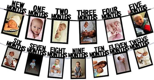 Vista 5 de Cartel de fotos de primer cumpleaños para niño y niña, cartel de fotos de primer cumpleaños, registro de crecimiento del bebé, imágenes de 1 a 12