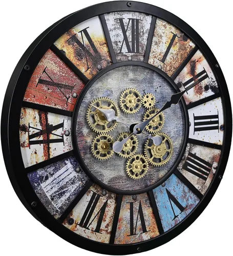 Vista 2 de Unique Moving Gear - Reloj de pared extra grande de 21 pulgadas, funciona con pilas, decoración industrial retro estilo casa de campo steampunk
