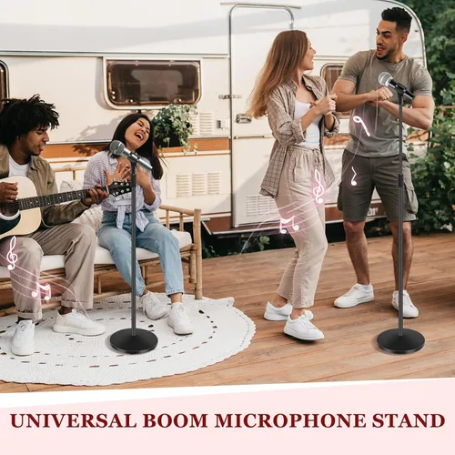 Vista 6 de Copkim 2 juegos de soporte de micrófono de base redonda, soporte universal desmontable para micrófono podcast para cantar, estudio, escenario