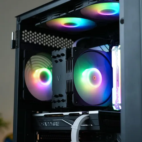 Vista 8 de Vetroo V5 Enfriador de aire para CPU con 5 tubos de calor 120mm FDB PWM Refrigeración del procesador para Intel LGA 1851/1700/1200/115X AMD AM5/AM4