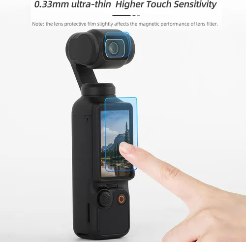 Vista 4 de Juego de 2 protectores de lente LCD, compatible con DJI Osmo Pocket 3 Accesorios Película de protección de vidrio templado dureza 9H sensible al