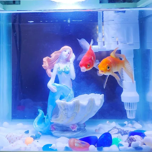 Vista 9 de Figuritas de sirena, adorno de acuario, resina, estilo mediterráneo, sirena, princesa, manualidades, estatua, organizador de almacenamiento de Azul